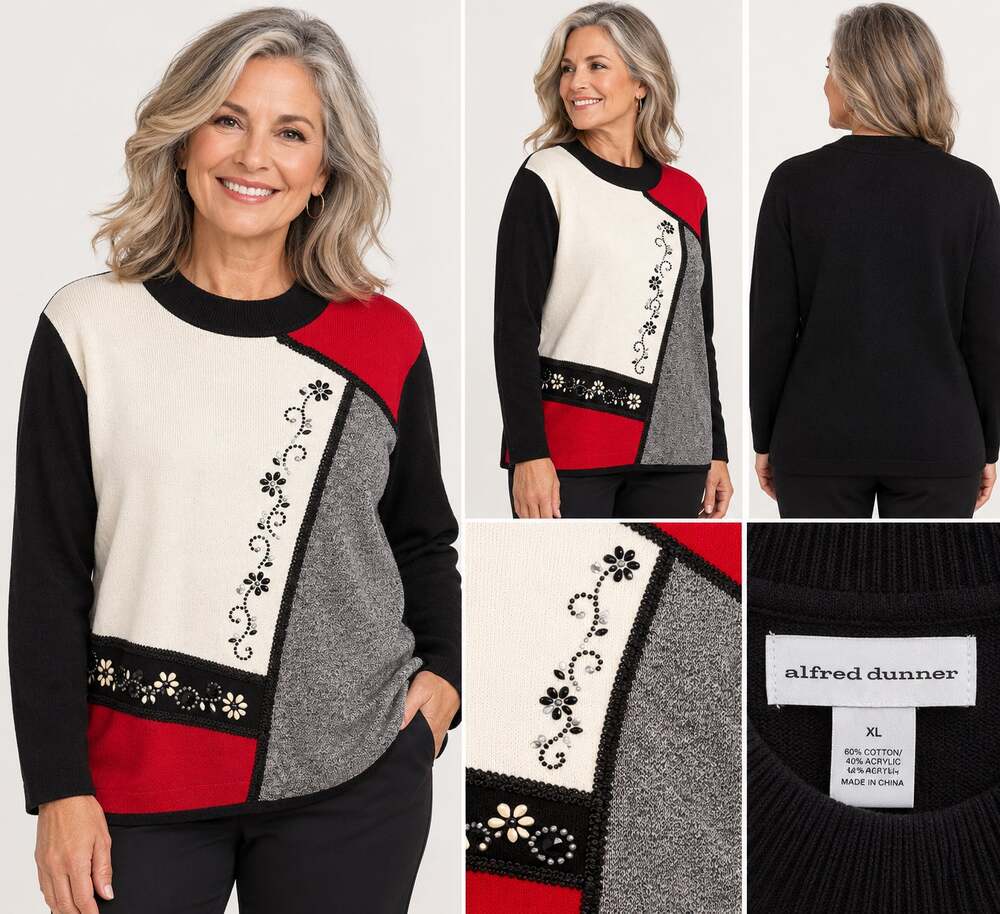 Vintage Alfred Dunner XL NWT Colorblock Sweater Lagenlook Artsy
